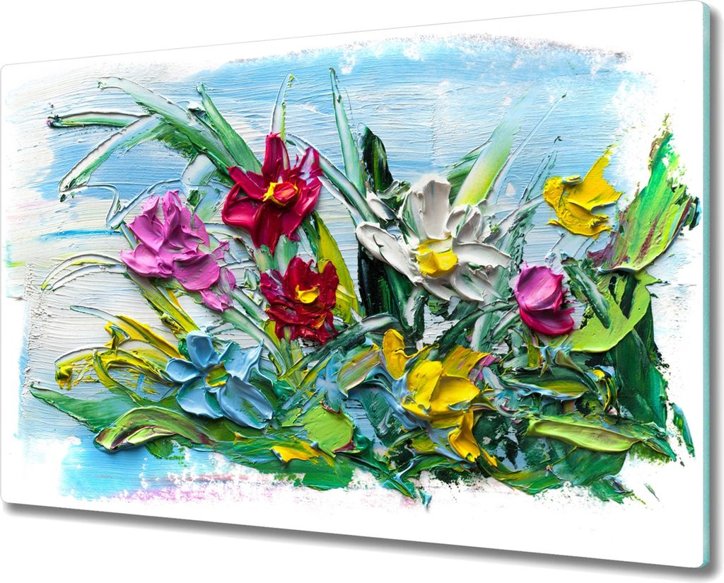 Coloray Kochplattenabdeckung Herdabdeckplatte 80x52 cm Hackbrett Schneidebrett Küchenbrett - Malerei Blumen