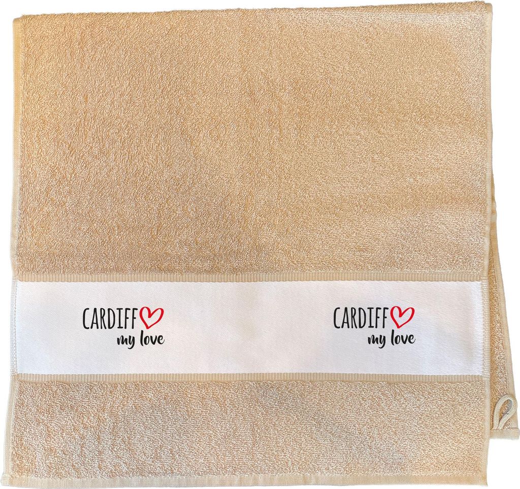 Huuraa Handtuch Cardiff my love 50x100cm Sand Baumwolle Handtuch Geschenkidee