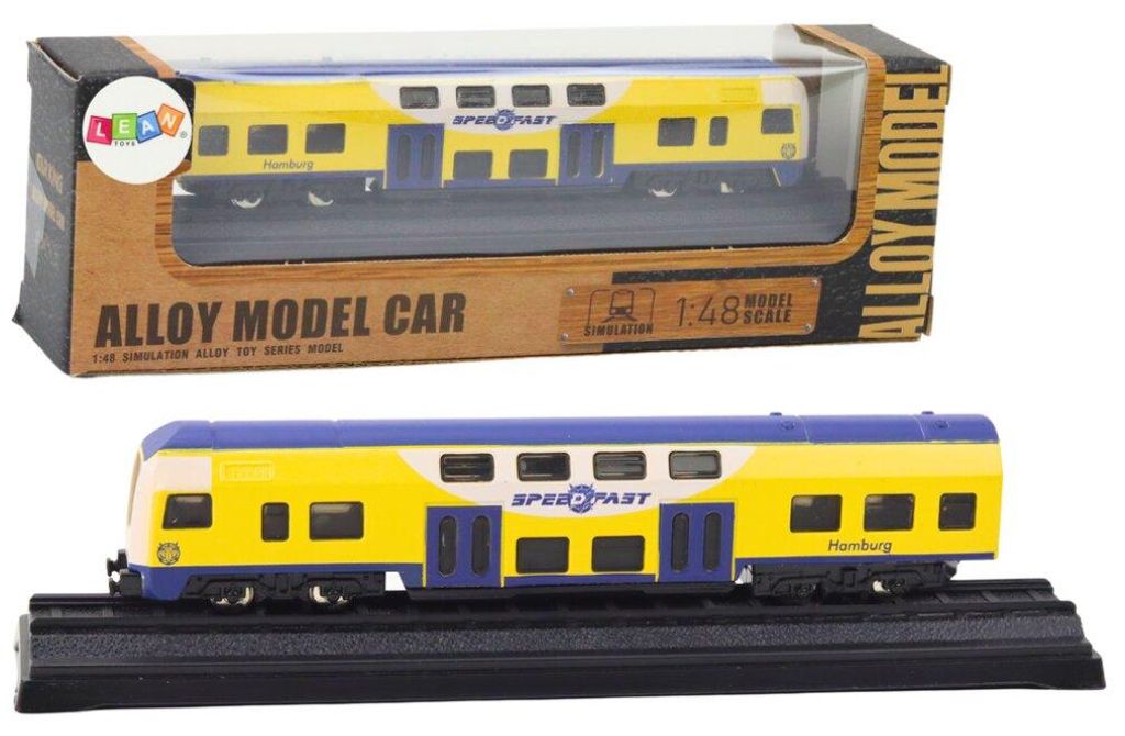 Lean Model Kolekcjonerski Poci?g ?ó?to-Niebieski 1:48 Metalowy