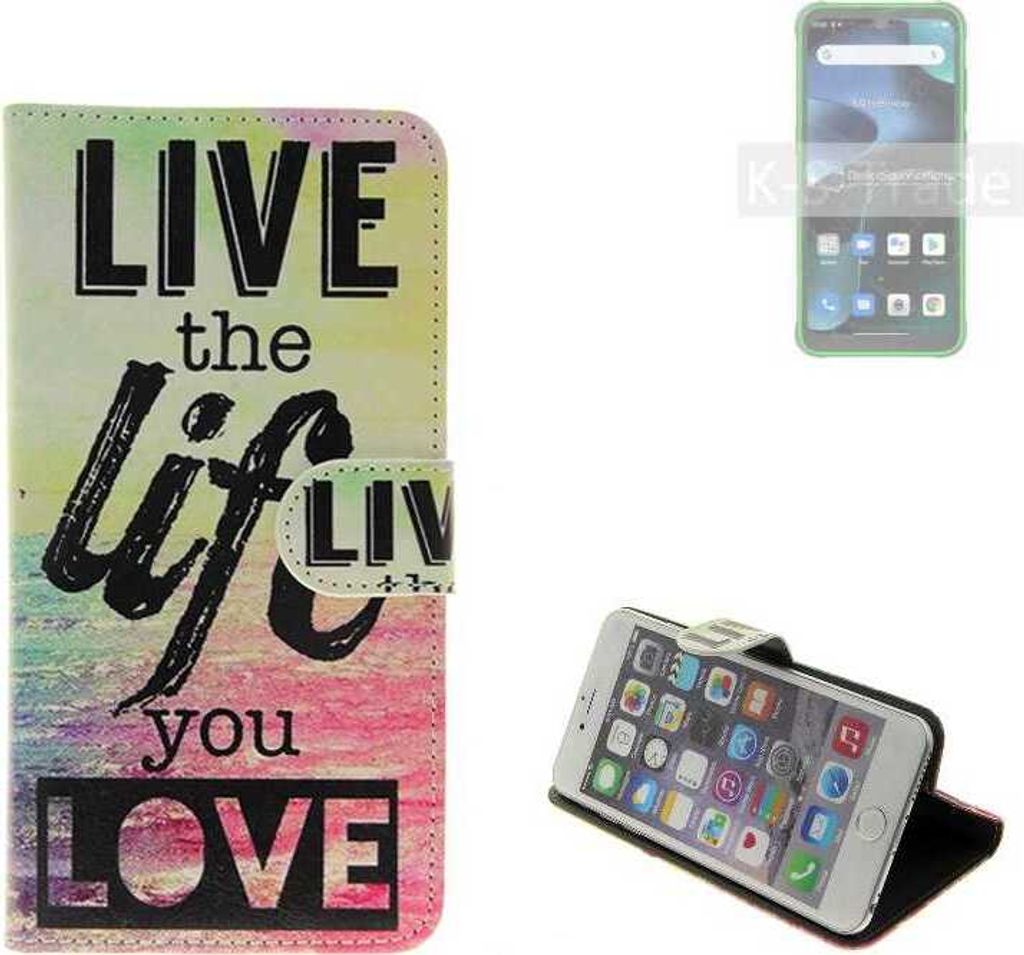 K-S-Trade Schutzhülle Handyhülle kompatibel mit Blackview BV5200 360° Wallet Case ''live life love'' Klapphülle Tasche Etui Smartphone Flip cover