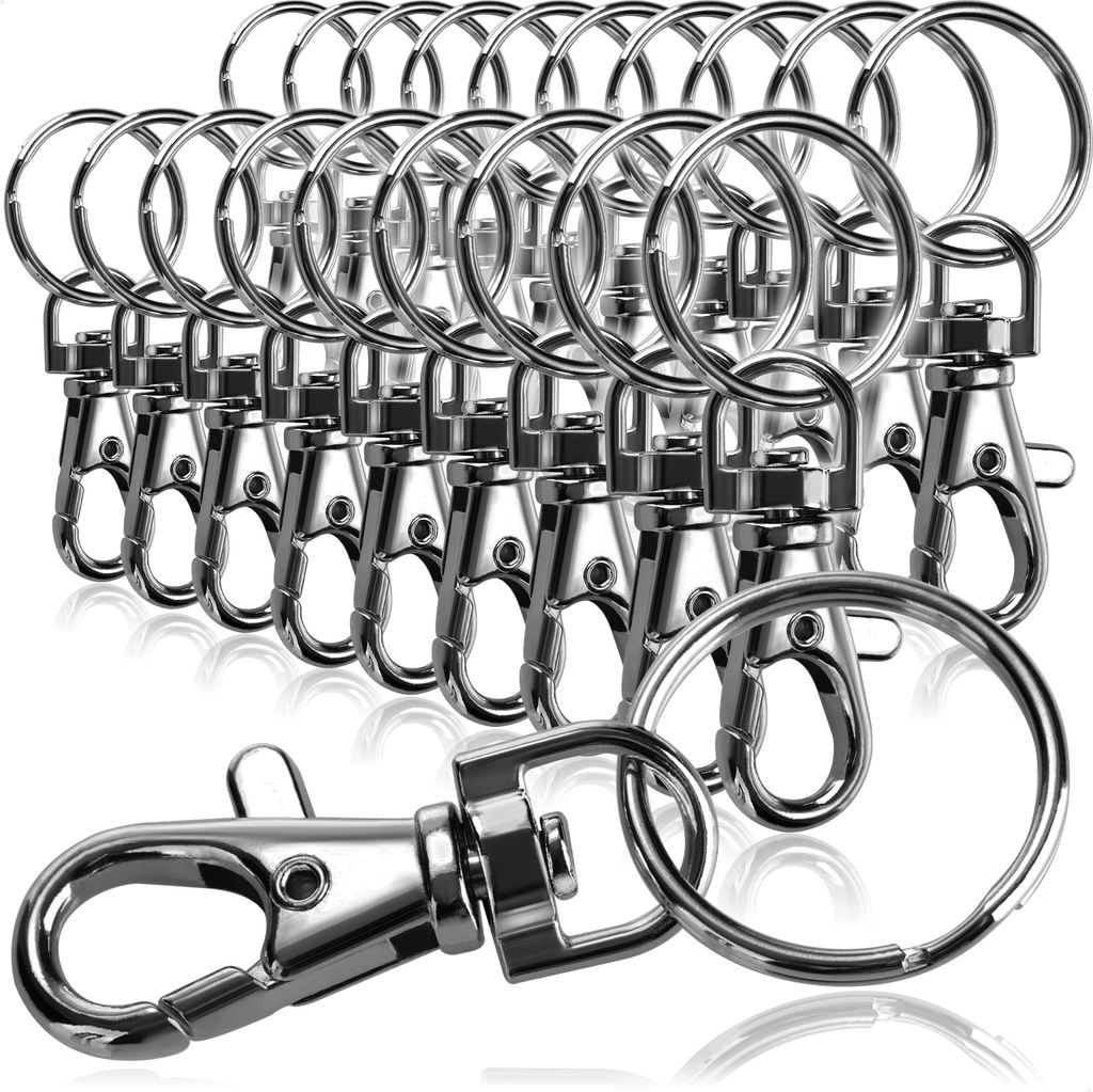 COM-FOUR 20x Karabinerhaken mit Schlüsselring - Karabiner mit Drehgelenk für Schlüsselanhänger - 55 mm