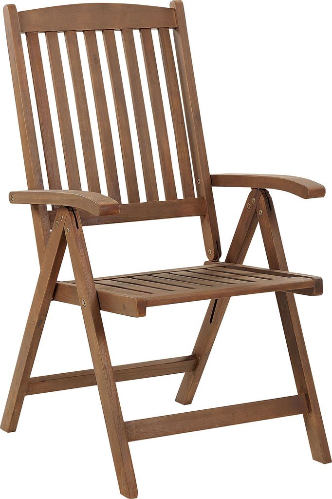 BELIANI Gartenstuhl Dunkelbraun Akazienholz Vertsellbar Klappbar mit Armlehnen Lamellen-Optik Rustikal Außenbereich Terrasse Ausstattung Sitzmöbel