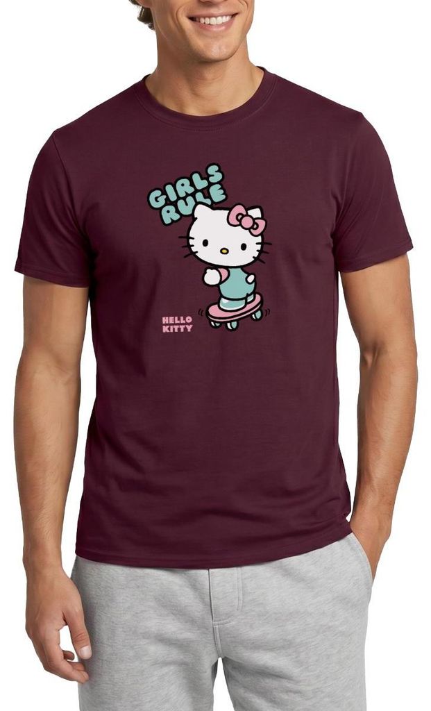 Spreadshirt Hello Kitty Auf Skateboard Girls Rule Männer T-Shirt, M, Ziegelrot