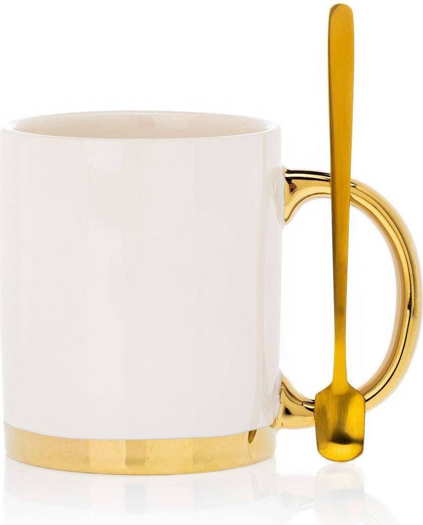HowHomely Kermiktasse mit Löffel - Ideal für heiße Getränke - Weiß
