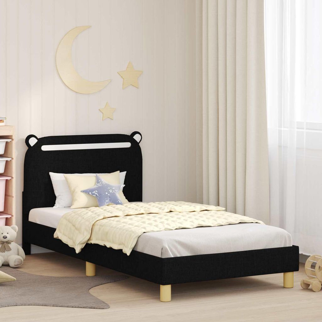 "Schlussverkauf" Einzelbett 1 PLACE - KinderBettgestell einzel - mit Kopfteil - Schwarz 80x200 cm Stoff C2880