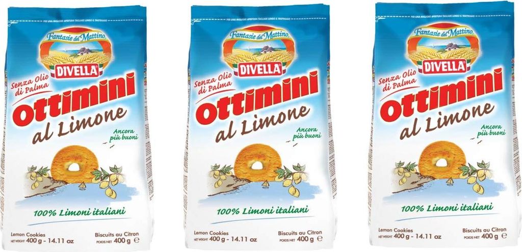 3x Divella Ottimini al Limone Italienische Shortbread Kekse mit Zitrone 400g biscuits cookies 100% italienische Zitronen