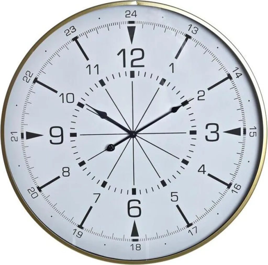Horloge murale boussole lisible et silencieuse métal or blanc 60cm