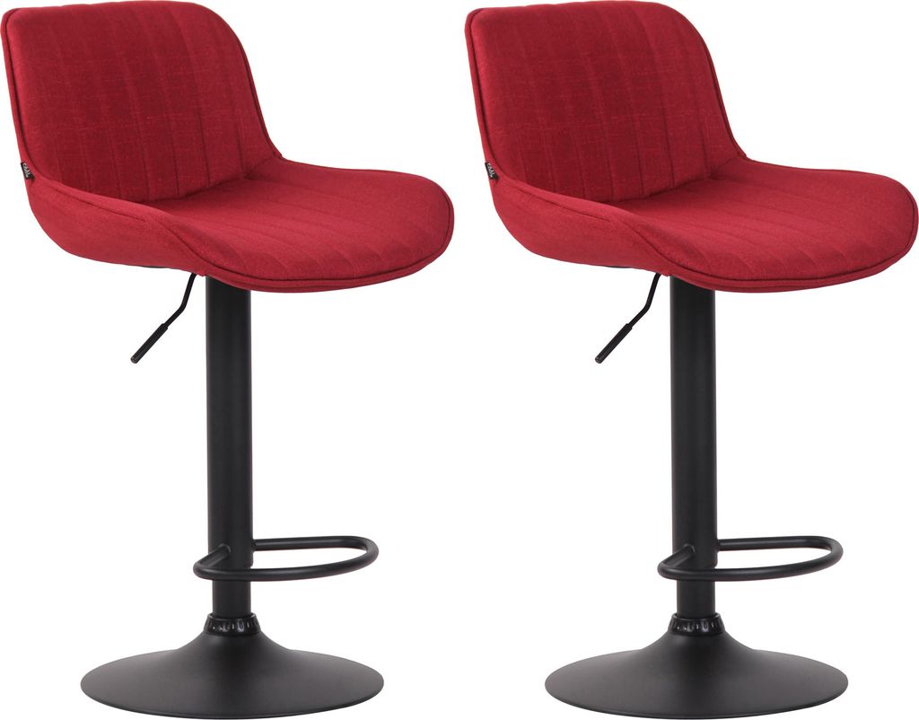 CLP 2er Set Barhocker Lentini Stoff 360° Drehbar Höhenverstellbar Farbe rot Gestell Farbe schwarz