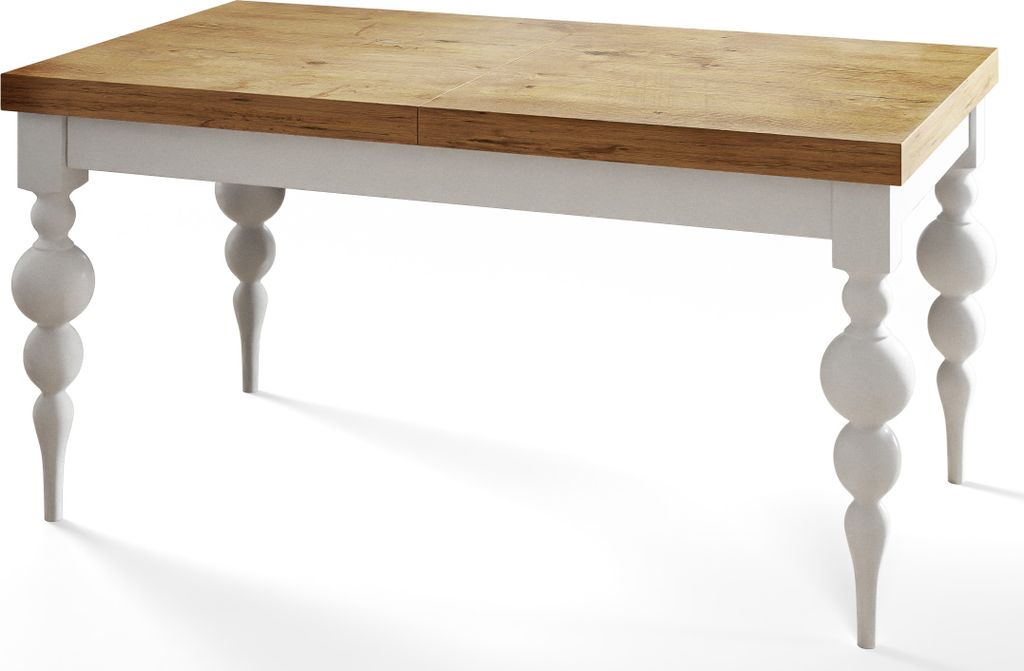 Rechteckiger Esszimmertisch LENA, ausziehbarer Tisch, Größe: 120-160X80X78,5 cm, Wohnzimmertisch Farbe: LANCELOT, mit Tischbeinen in Farbe Weiß
