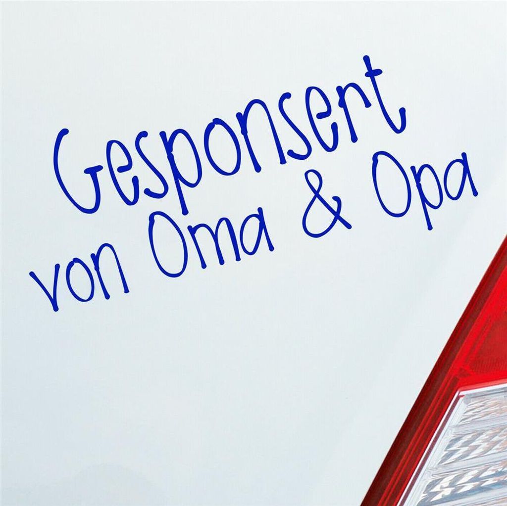 Auto Aufkleber Gesponsort von Oma & Opa Schriftzug KFZ Car 19x8 cm Dunkelblau Sticker Heckscheibenaufkleber