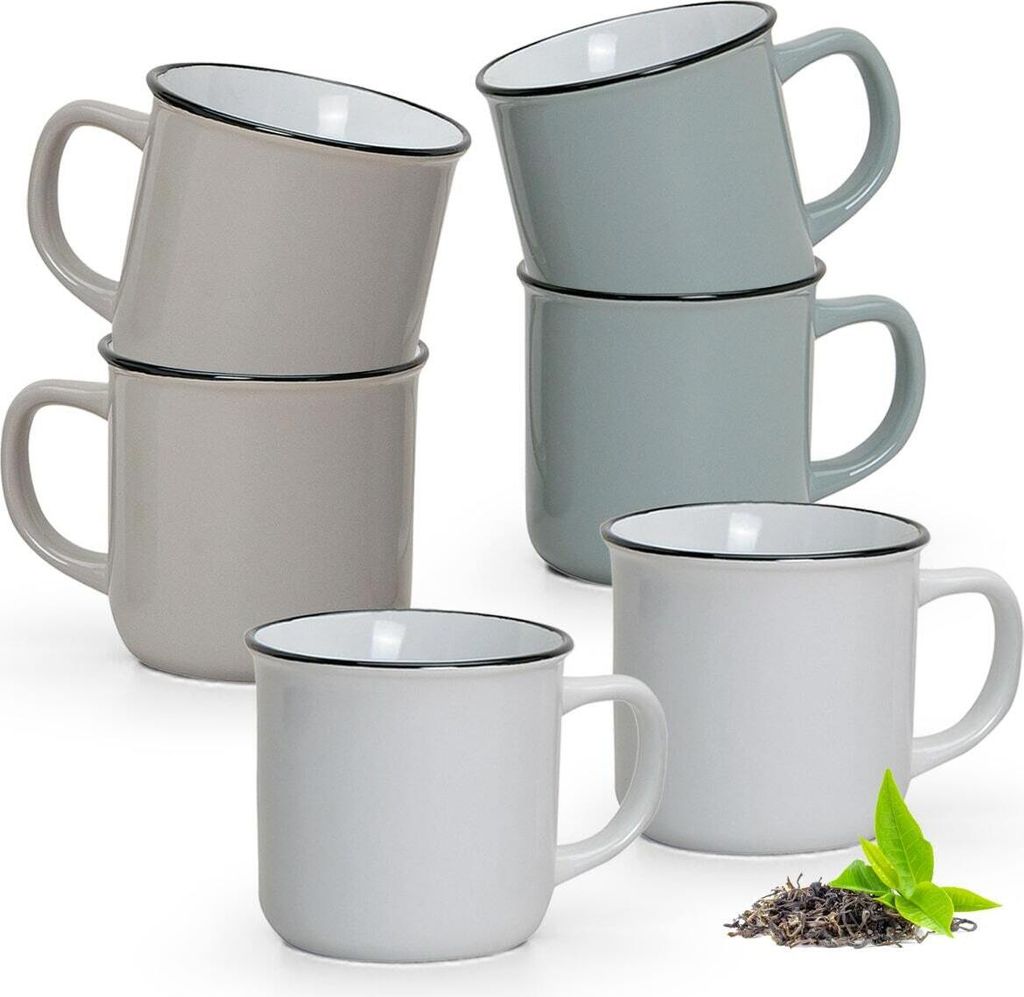 Kaffeebecher 6er Set Emaille-Optik einfarbig Vintage Produktbild 1