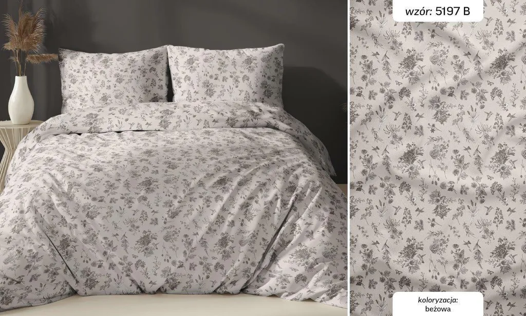 Linge de lit coton 160x200 beige fleurs pour chambre parentale KARO