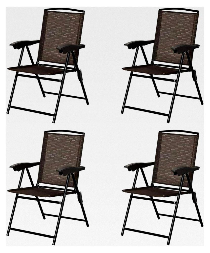 4er Set Klappstühle Hochlehner, Gartenstuhl Klappsessel, Terrassenstühle Outdoor bis 135 kg, höhenverstellbarer Lehnstuhl