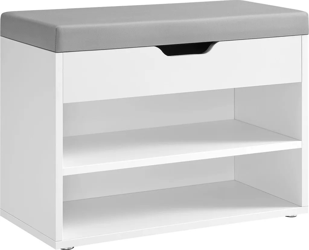 Banc à chaussures blanc nuage avec coussin rembourré et 3 niveaux