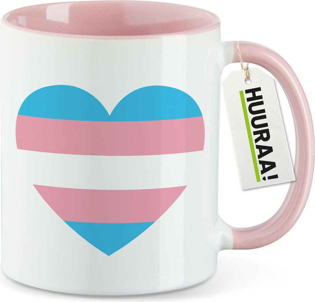Huuraa Kaffeetasse Trans Pride Flagge LGBTQ Herz 330ml Rosa Keramik Kaffeebecher Geschenkidee