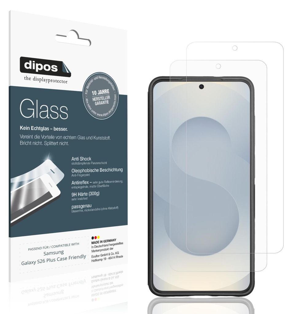 2x Schutzfolie für Samsung Galaxy S26 Plus Case Friendly matt - Anti-Shock 9H Folie dipos Glass Kunststoffglas