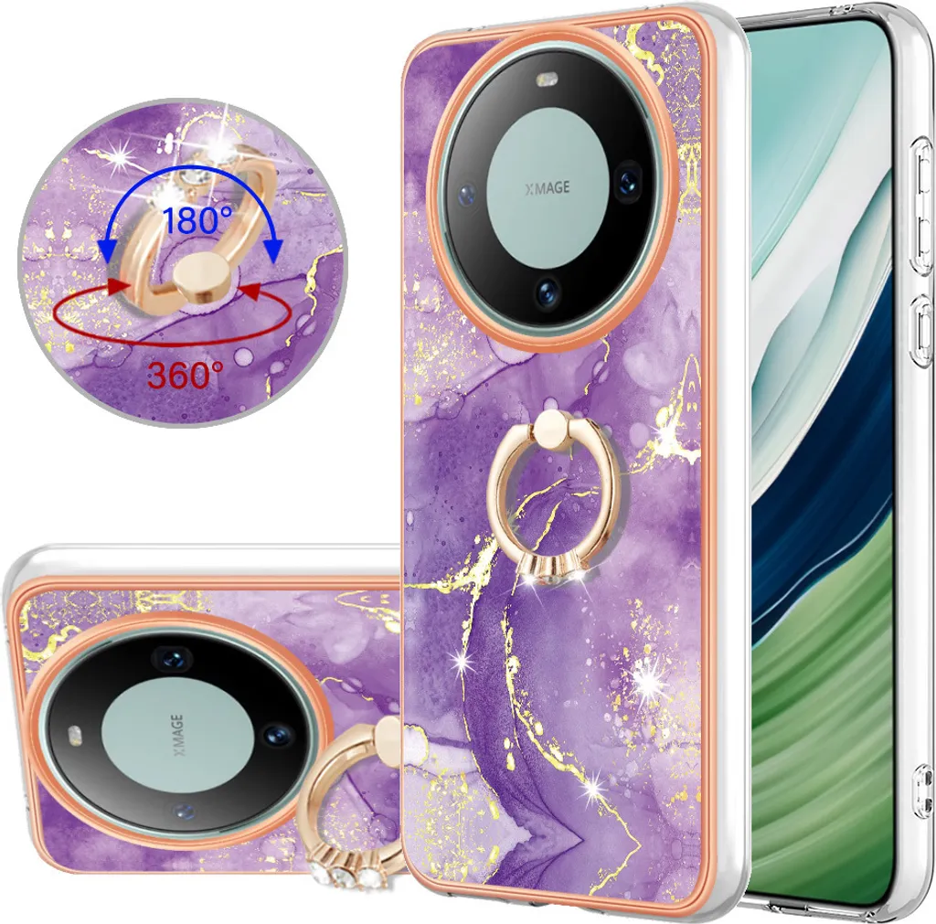 Custodia Marmo Huawei Mate 60 - Ring Support e Silicone TPU Premium - 1