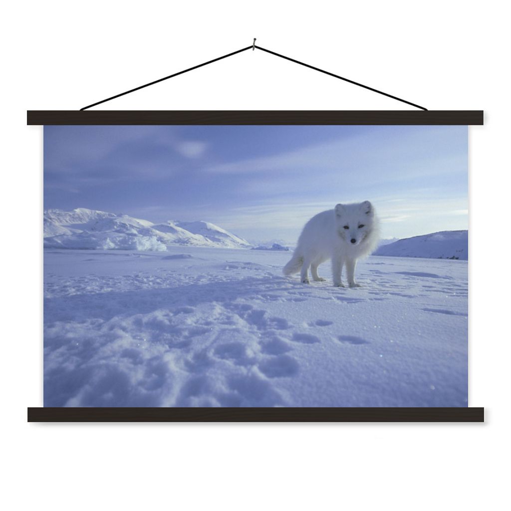 MuchoWow Textilposter Fuchs - Schnee - Berge 60x40 cm mit schwarzem Rahmen - Hölzernes