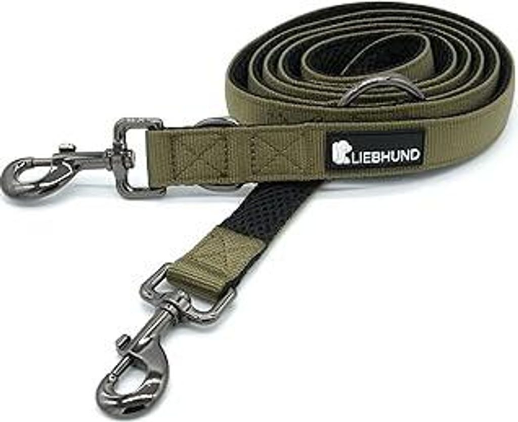 ComfortLine mit Mesh Gewebe 2m, 2,5cm Hundeleine verstellbar in olivgrün für mittelgroße bis große Hunde - Premium Leine Führleine