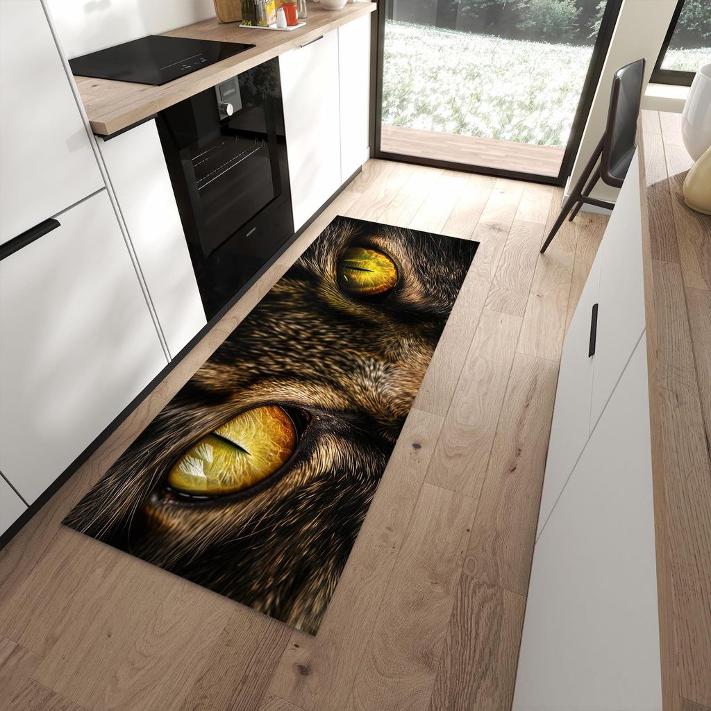 Küchenteppich 80x200cm rutschfest & abwischbar PVC Läufer - Katzenaugencloseup