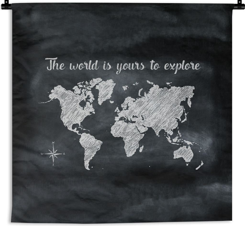 MuchoWow® Wandteppich Wandbehang Weltkarte - Blackboard - Produktbild 