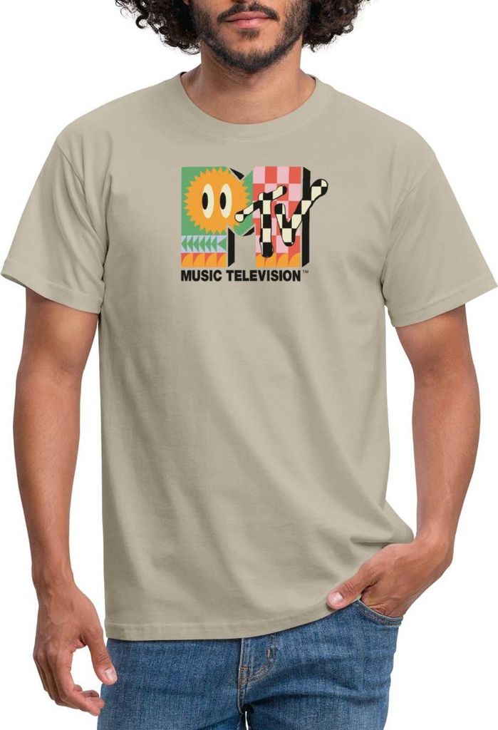 Spreadshirt MTV Music Television Buntes Logo Mit Sonne Männer T-Shirt, XXL, Sandbeige
