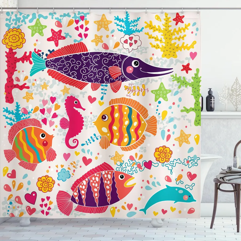 Rideau de Douche Anti-Eclaboussures Animaux Marins Enfant 175x240 cm