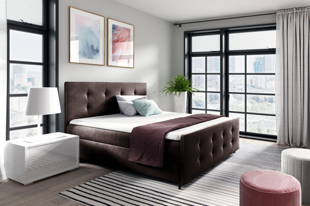 Polsterbett CELESTE – 160x200, Braun 1 + GRATIS Topper