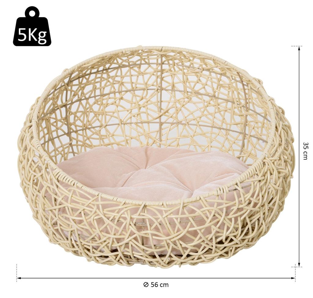 PawHut kattenbed van riet met kussen, kattenhol, Productafbeelding 