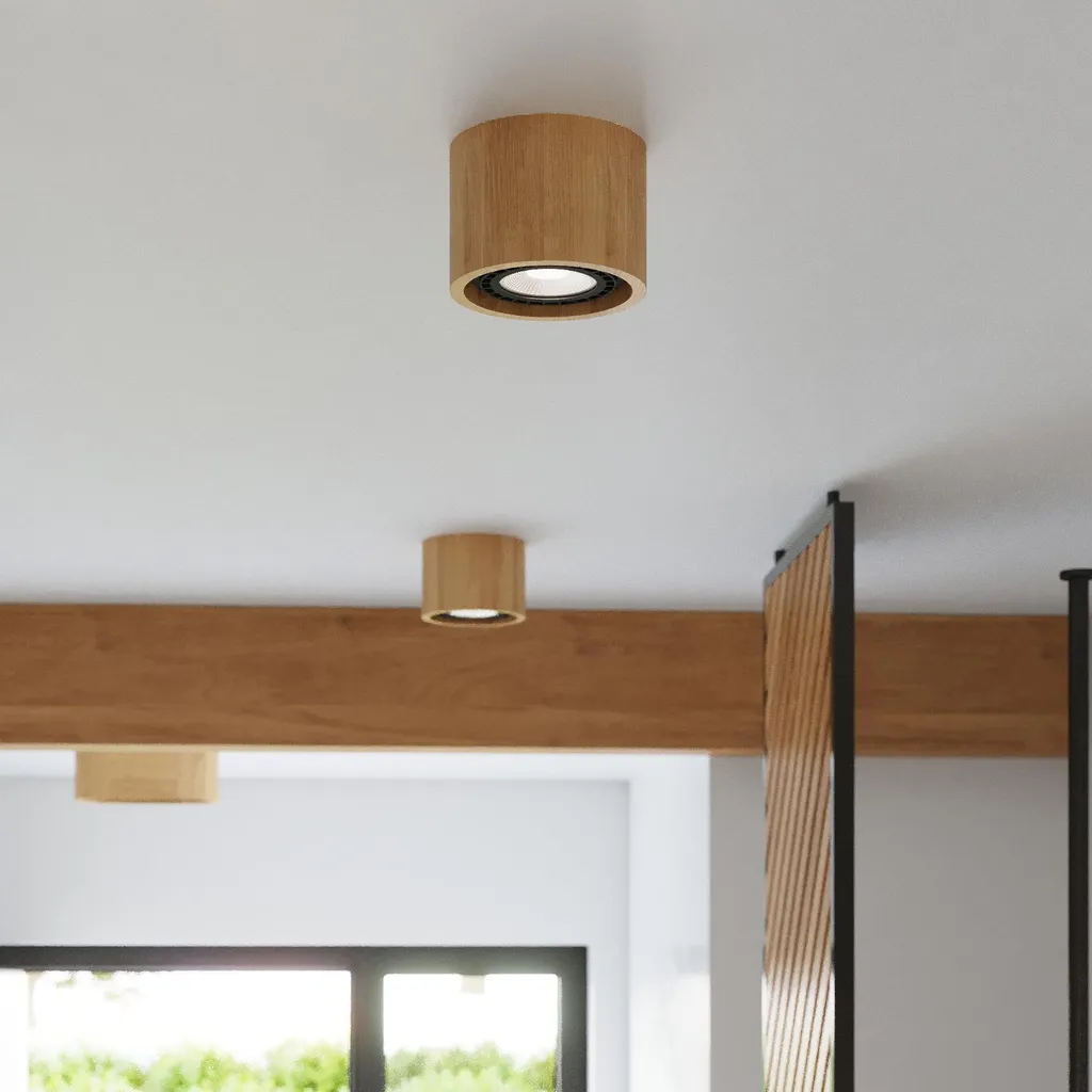 Plafond BASIC 1 Legno Naturale Sollux - Lampada Soffitto GU10 10x14x14 - 8