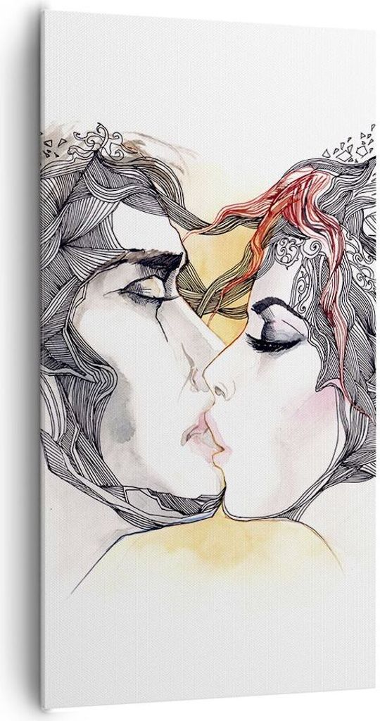 Bild auf Leinwand - Leinwandbild - Paar Küssen Abstraktion - 65x120cm - Wand Bild - Wanddeko - Leinwanddruck - Bilder - Kunstdruck - Wanddekoratio...