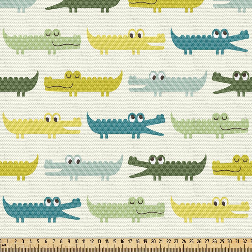 ABAKUHAUS Tier Gewebe als Meterware, Krokodil-Charaktere in der Karikatur-Art-lustigen Gesichter-Tieralligatoren kindisch, 5 M (148 x 500 cm), Gelb...