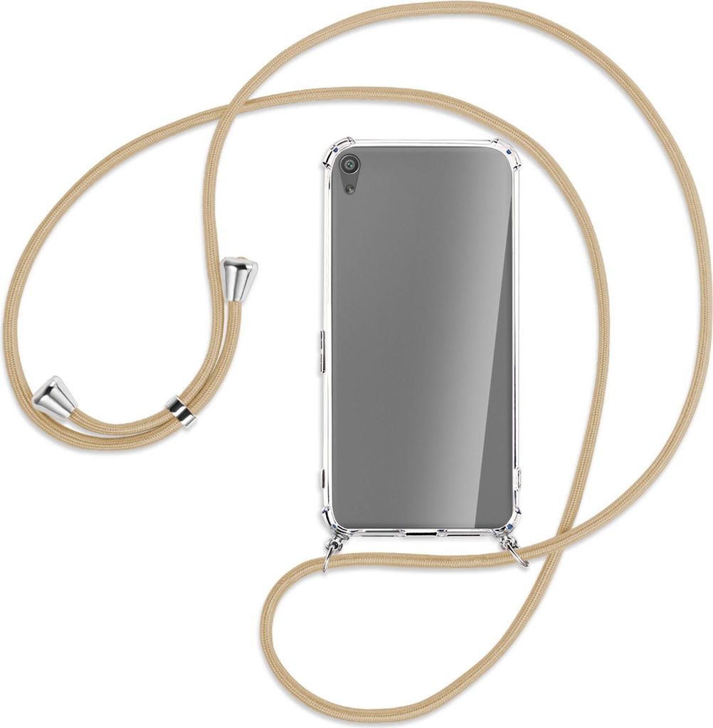 Handykette Backcover-Schutzhülle mit Band (Metall silberfarben) für Sony Xperia XA Ultra - caramel