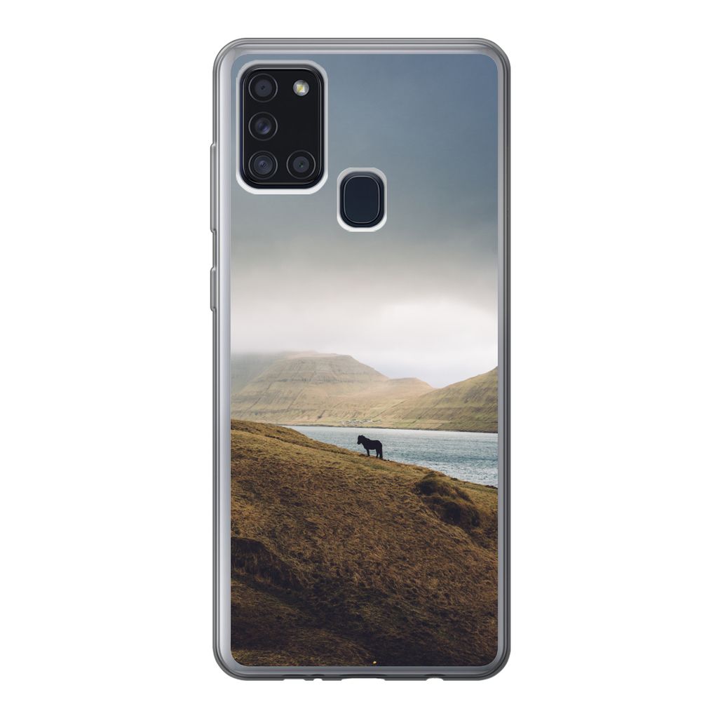MuchoWow Handyhülle Schutzhülle Hülle für Samsung Galaxy A21s Pferd - Berg - Landschaft Silikon Softcase Handy Hülle - Hartschale