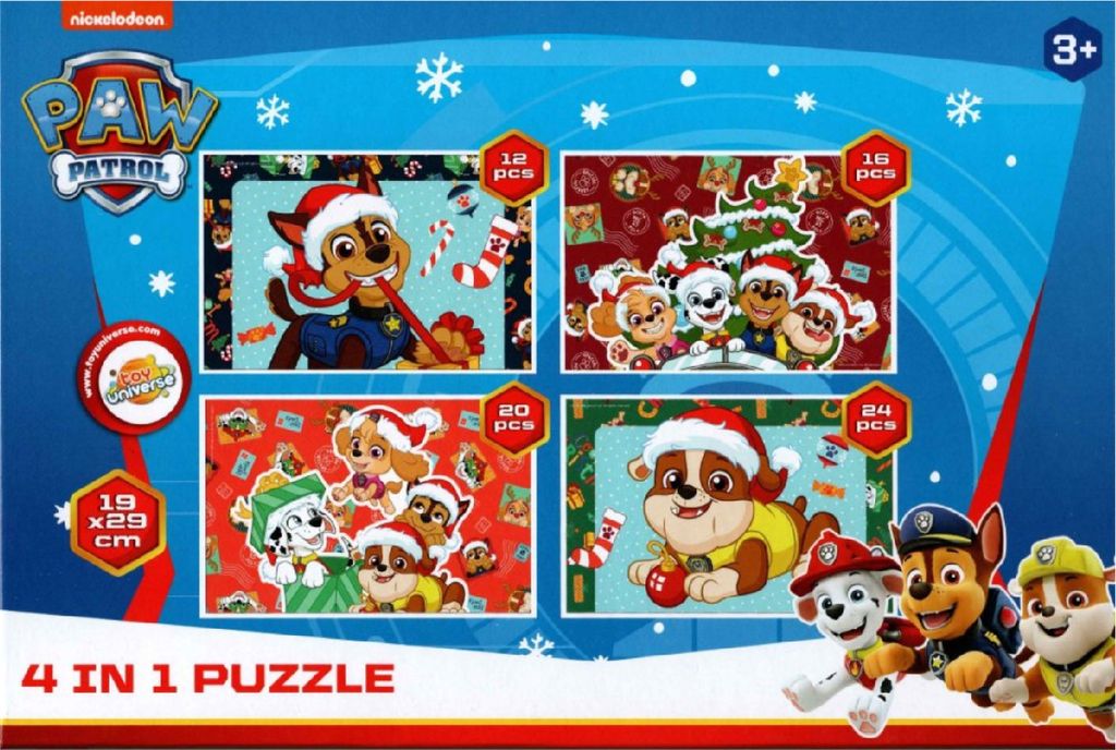 Kinderpuzzle 4 in 1 PAW PATROL feiert Weihnachten, 19x29 cm Produktbild 