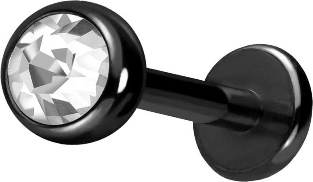 Ohrpiercing, Nasenpiercing Titan Labret mit Push Fit KRISTALL Schwarz Stablänge: 9mm + Stabstärke: 1,2mm + Kugelgröße: 4mm