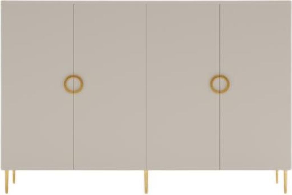 Große Kommode für das Wohnzimmer aus cashmere, goldene Griffe, Kommode mit Regalen B09