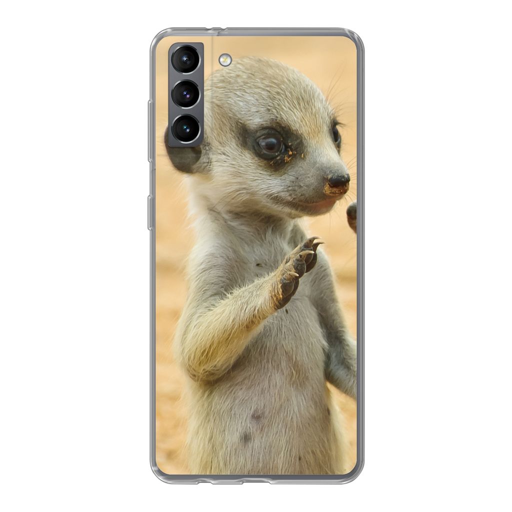 MuchoWow Handyhülle Schutzhülle Hülle für Samsung Galaxy S21 Plus Erdmännchen - Braun - Tier Silikon Softcase Handy Hülle - Handy-Tasche