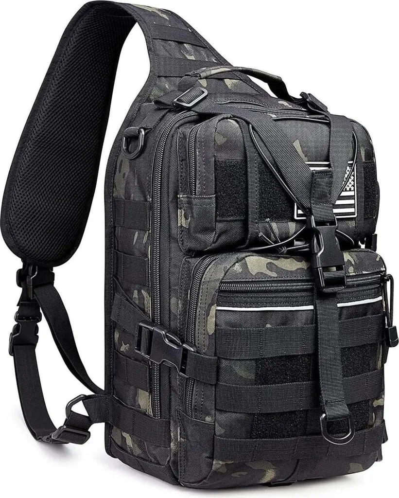 Sac d'épaule militaire noir imperméable pour sorties outdoor et ville
