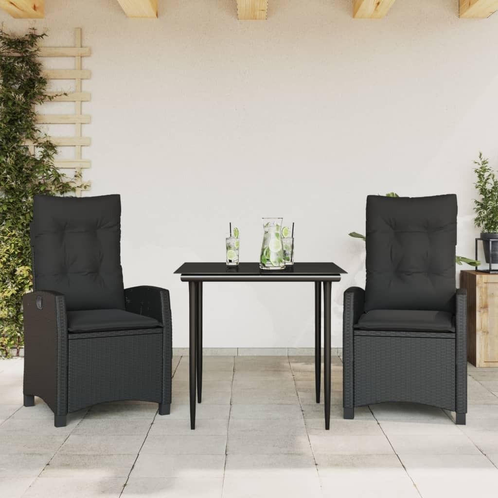 Maison Exclusive - 3-tlg. Garten-Essgruppe mit Kissen Schwarz Poly Rattan