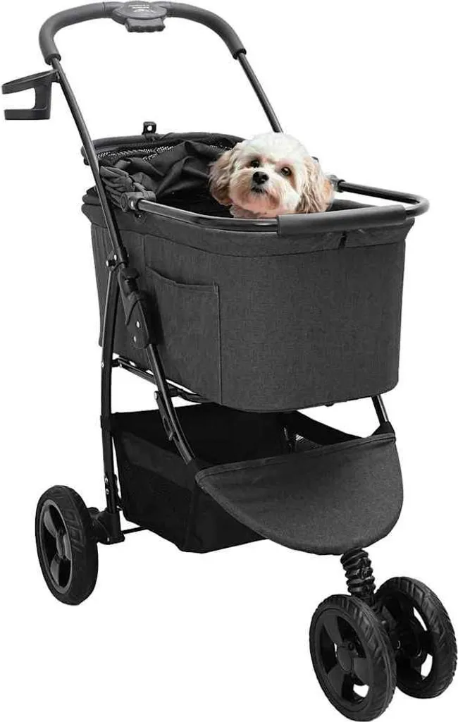 vidaXL Passeggino Pieghevole Nero per Cani e Gatti | Pronta Consegna