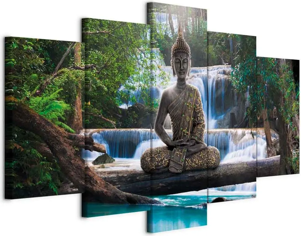 Quadro Moderno 100x50 Buddha Cascata - Stampa su Tela TNT Murale