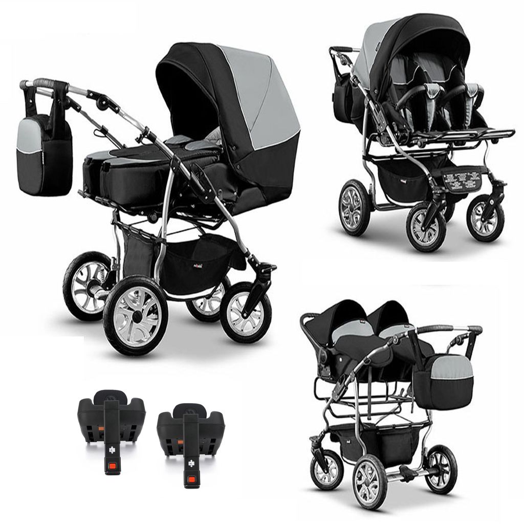 Zwillingskinderwagen 5 in 1 City Twin inkl. Autositze - 16 Teile - in 19 Farben