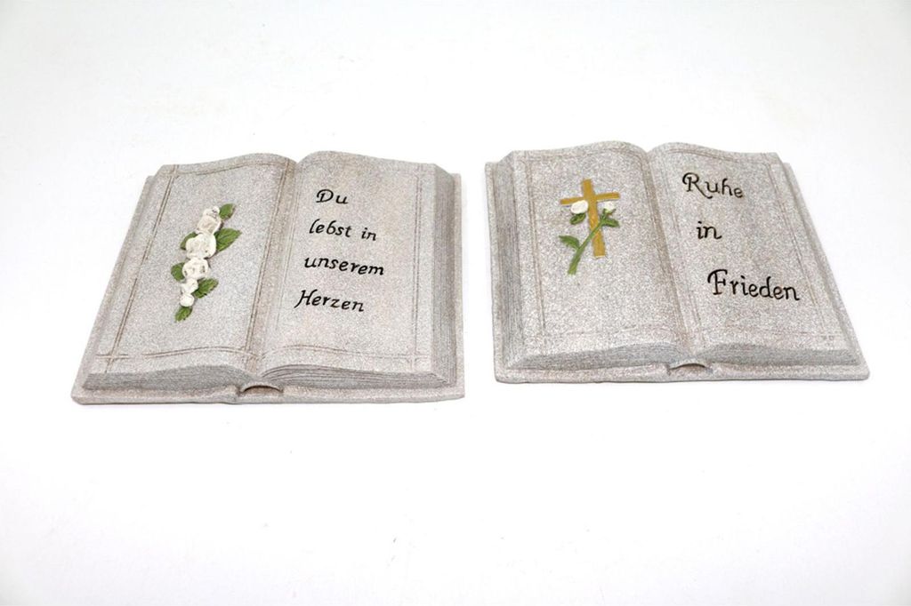 Grabdeko Buch aus Polyresin ca. 15,5x12,7x2,5 cm würdige Grabdekoration wetterfest für Friedhof Gedenkplatz