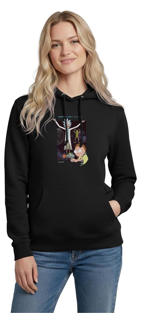 Spreadshirt Rick and Morty Retro Video Spiele Damen Hoodie, XXL, Schwarz