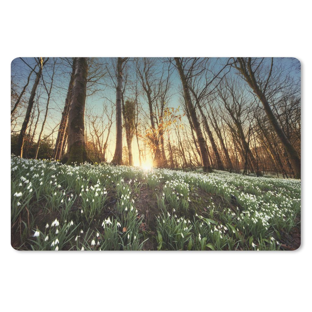 MuchoWow Mauspad Mousepad Sonnenstrahlen auf Schneeglöckchen im Wald 27x18 cm - Mousepads - Maus Mat - Pad - Mausunterlage - Büroartikel - Desk...