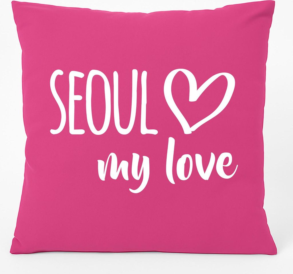 Huuraa Kissen Seoul my love 40x40cm mit Füllung Fuchsia Baumwolle Dekokissen Geschenkidee