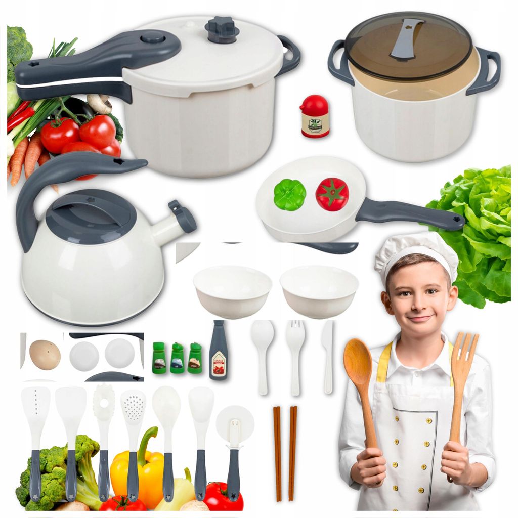 32-teiliges Kinderküchen-Set mit Töpfen und Zubehör - Produktbild 
