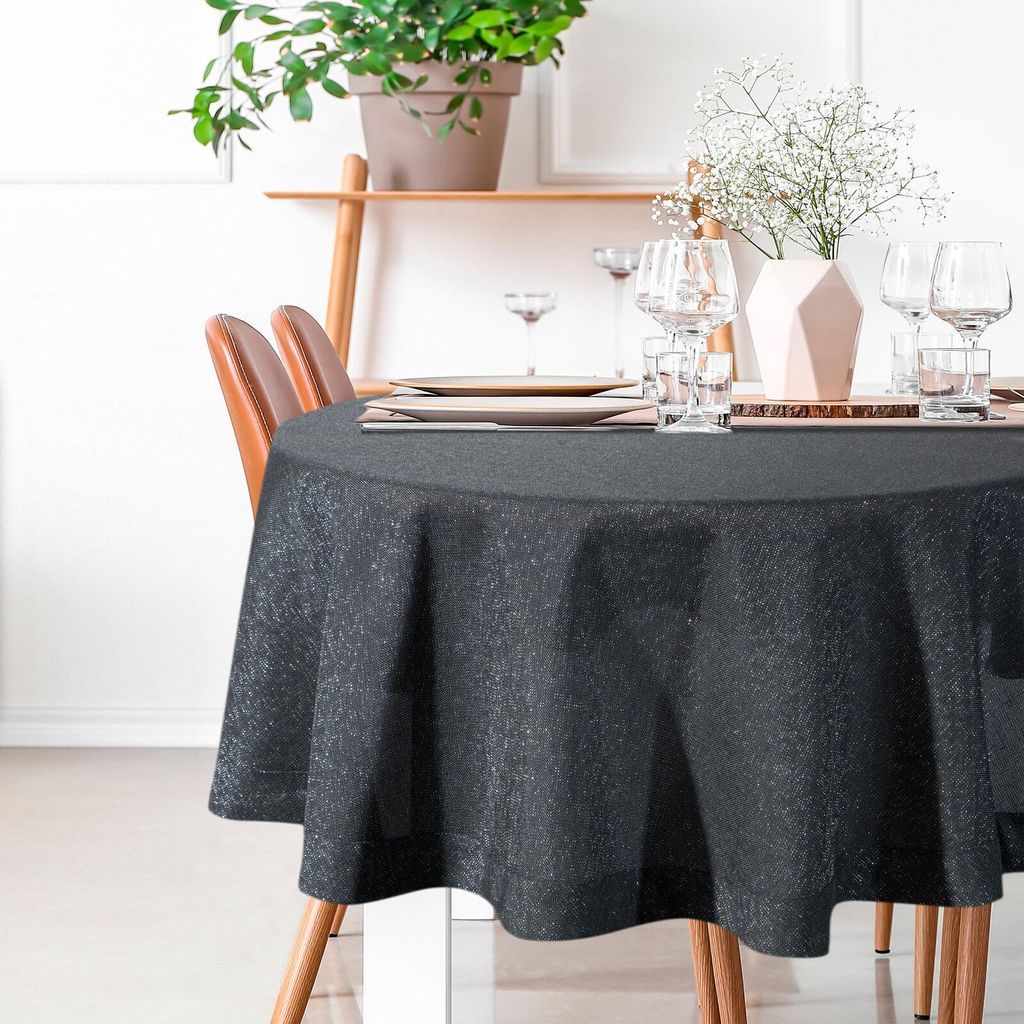 EUROFIRANY | Tischtuch - 145 x 350 cm - schwarze Tischdecke - Glatt