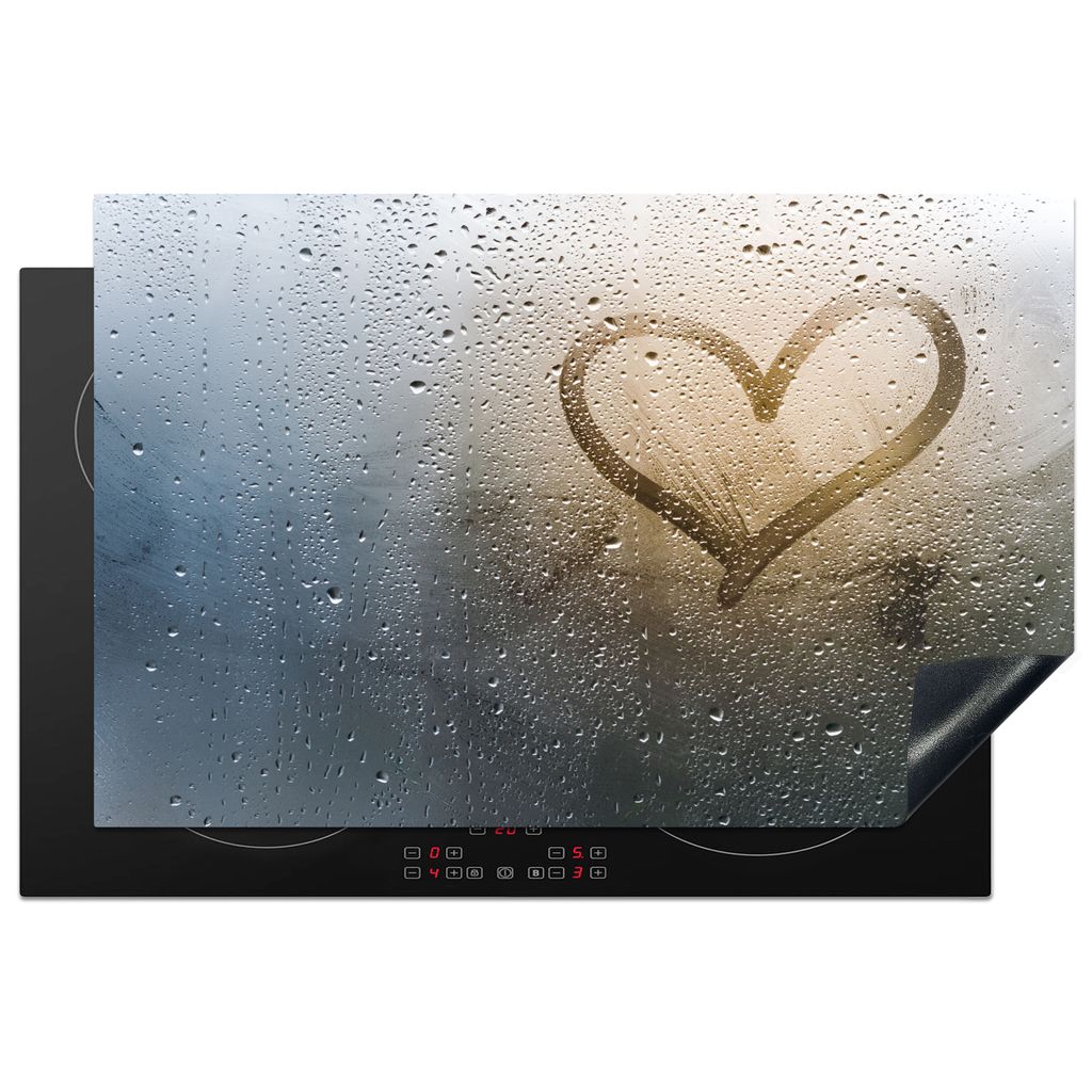 KitchenYeah Herdabdeckplatte Herz - Kondenswasser - Wasser - 3D , 80x52cm, Küche Deko, Glaskeramikkochfeld Herdabdeckung, Abdeckplatte fùr Koch...